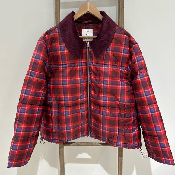 Jackets & Blazers - Free Assembly Short Puffer Jacket Red Plaid Full Zip Winter Women’s Size XXL